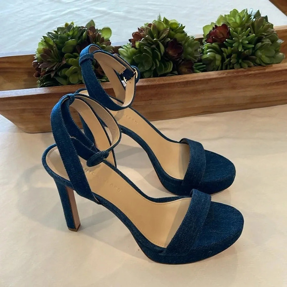Veronica Beard Darcelle Ankle Strap Stiletto Sandal Mountain Blue‎ Denim 10 NWT - Picture 2 of 7